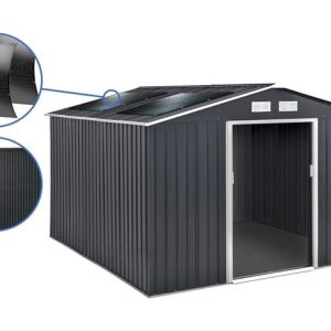 Abri de jardin métal - "Vegas"- 15 m² avec panneaux solaires - Gris