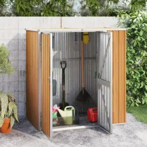 Abri à outils de jardin | Abri de jardin | Remise Cabane pour outils marron 161x89x161 cm acier galvanisé