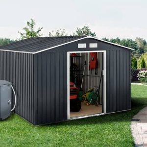 Abri de jardin métal - "Vegas"- 15 m² avec gouttière et récupérateur d'eau - Gris
