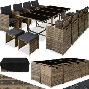 TecTake Salon de jardin PALMA 12 places avec housse de protection